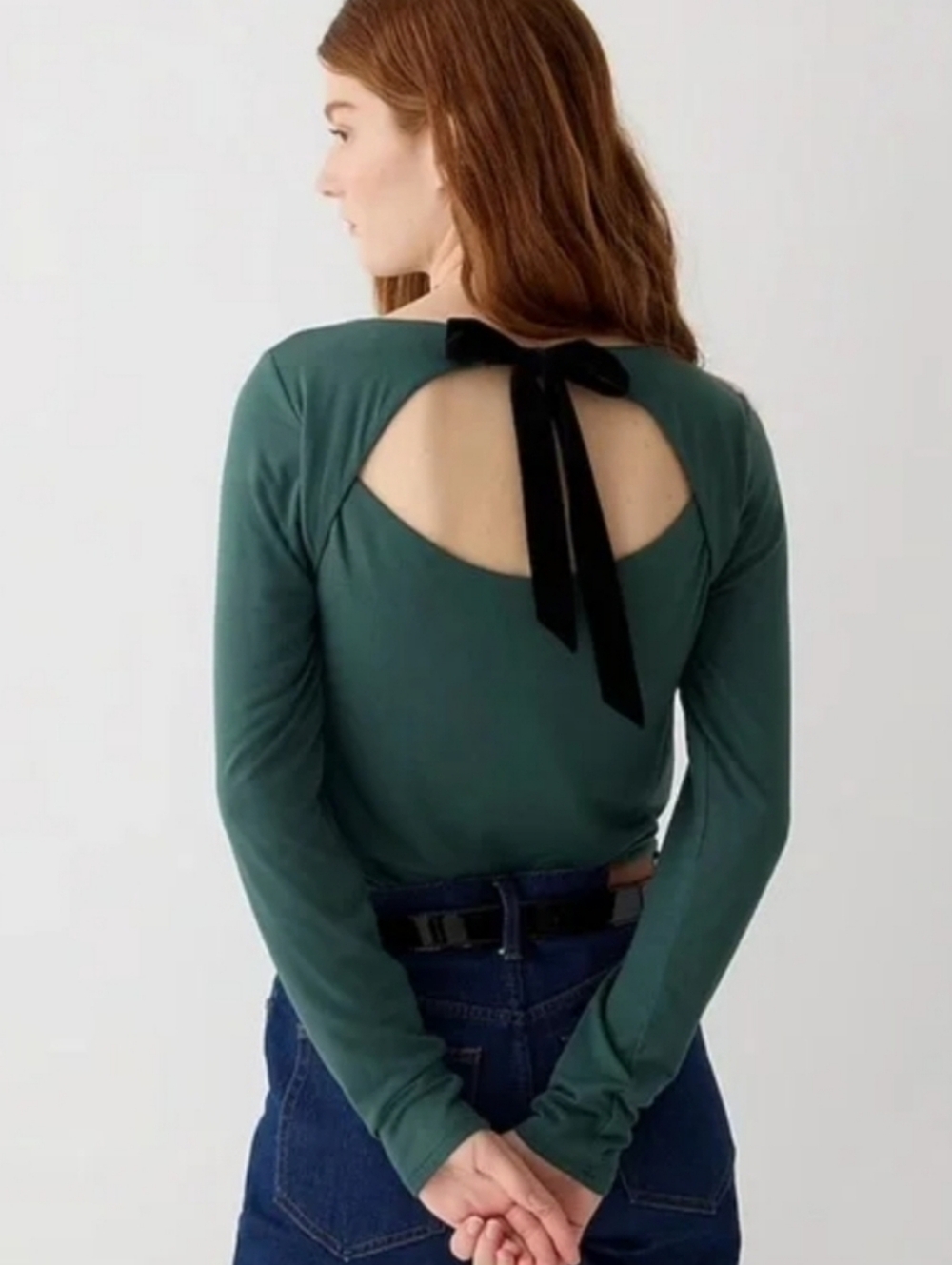 J. Crew Open Back Velvet Bow Shirt